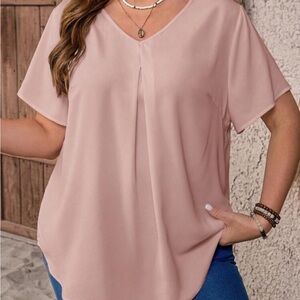 SHEIN Soft Blush V-Neck Short Sleeve Blouse
